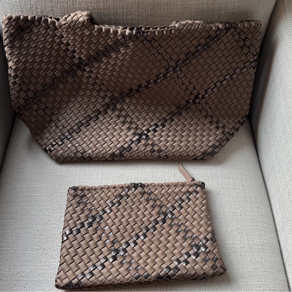 Naghedi Brown and Black Woven Tote Bag